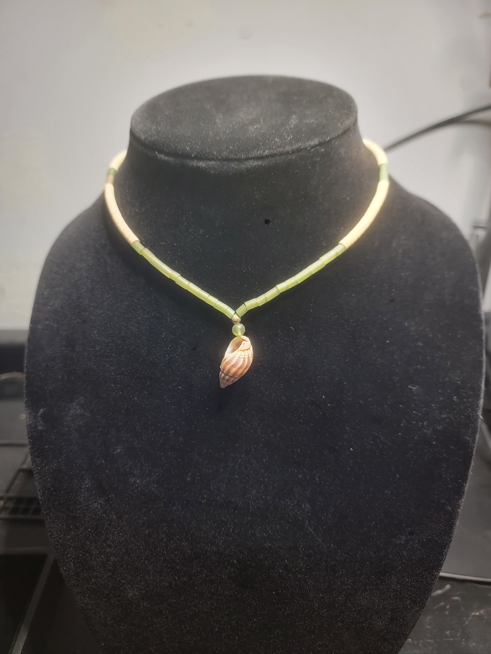 Handcrafted Green Beaded Shell Pendant Necklace